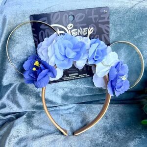 Disney Minnie Mouse Floral Ear Headband Gold Blue White New